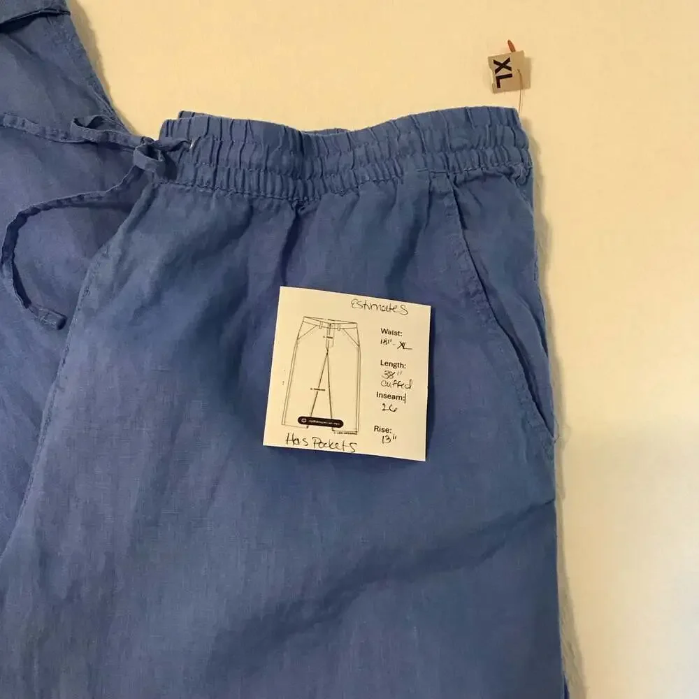 H&M Premium Selection XL Natural Linen Drawstring Pants Blue Summer Boho